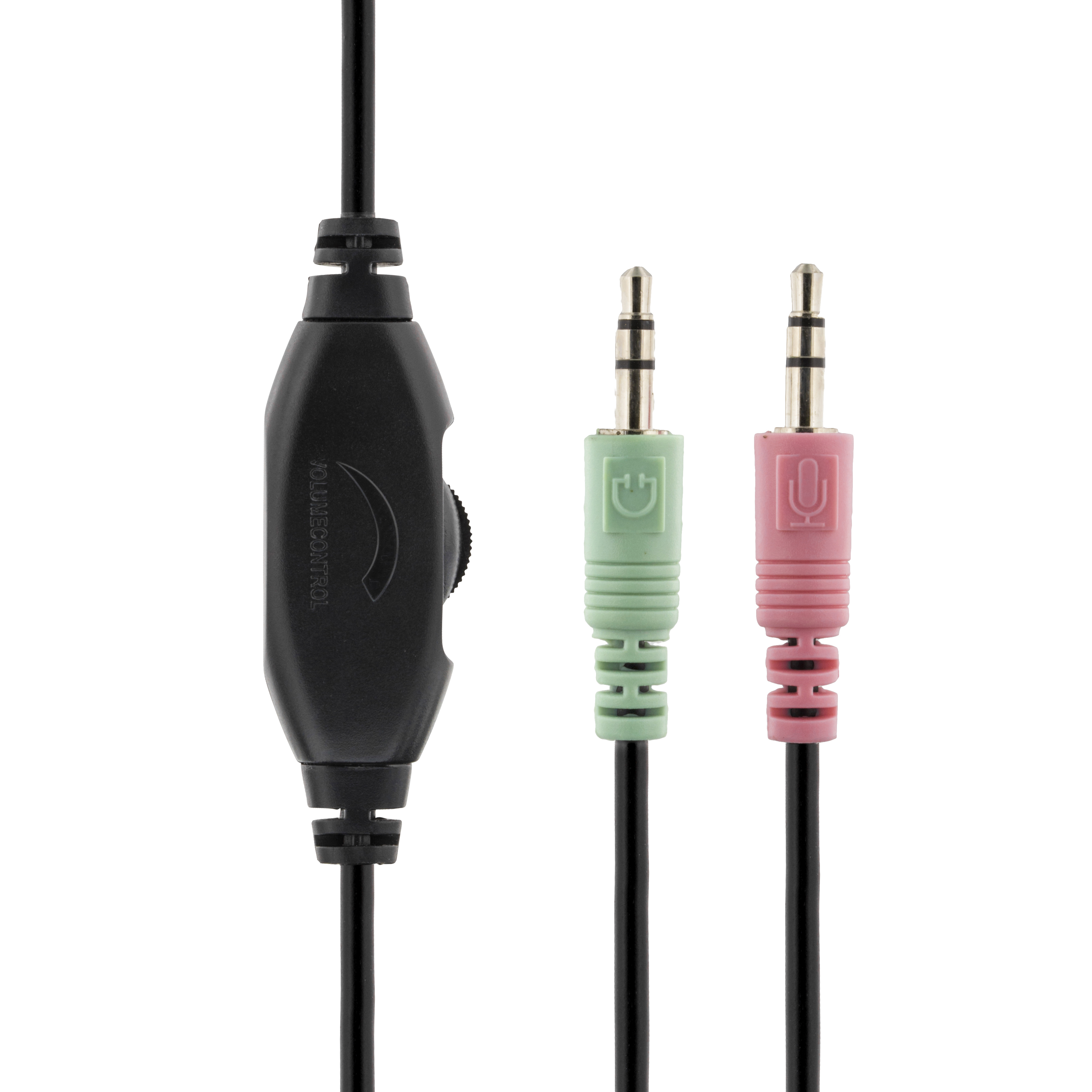 DELTACO headset, sluten, 32 Ohm, volymkontroll på kabeln, 3,5mm, 2,5m kabel - 3