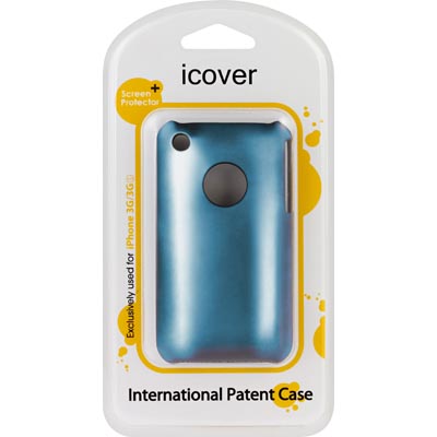 Plastskal till iPhone 3G/3Gs, transparent skärmskydd, rengöringsduk, kromad blå - 3
