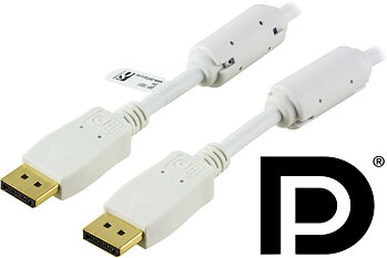 Deltaco DisplayPort monitorkabel, 2m, vit