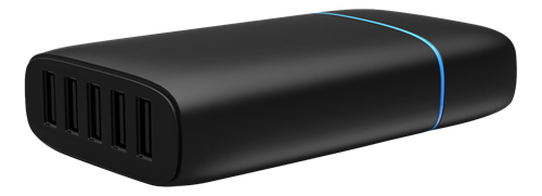 Winstar USB-laddningsstation, 100-240V till 5V USB, 9A, 5xUSB-portar, 45W, svart