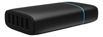 Winstar USB-laddningsstation, 100-240V till 5V USB, 9A, 5xUSB-portar, 45W, svart