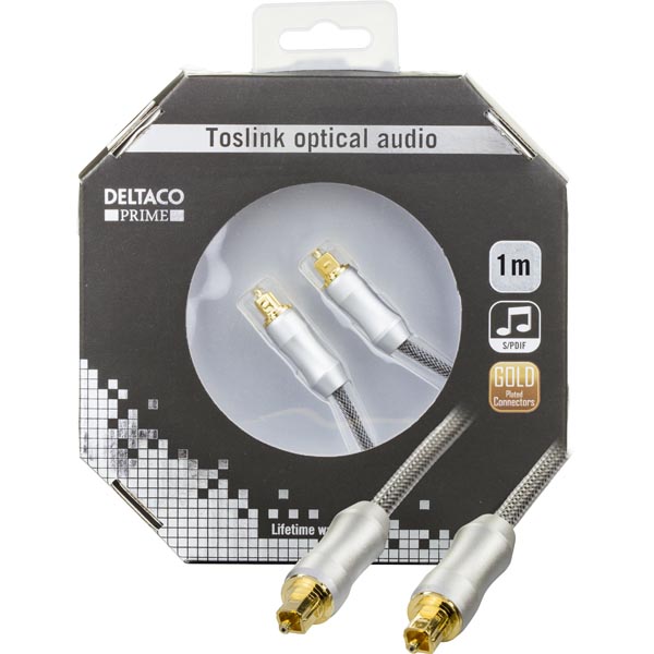 Deltaco Prime High End, optisk kabel för digitalt ljud, Toslink-Toslink, 1m