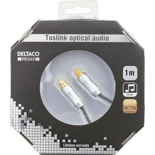 Deltaco Prime High End, optisk kabel för digitalt ljud, Toslink-Toslink, 1m - 3