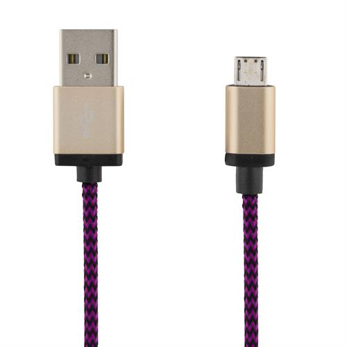 Deltaco Prime USB-kabel, tygklädd, Typ A ha - Micro B ha, 3m, lila