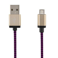 Deltaco Prime USB-kabel, tygklädd, Typ A ha - Micro B ha, 3m, lila