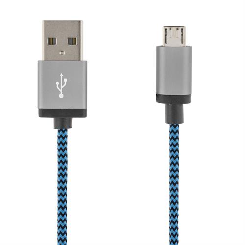 Deltaco Prime USB-kabel, tygklädd, Typ A ha - Micro B ha, 3m, blå
