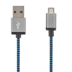 Deltaco Prime USB-kabel, tygklädd, Typ A ha - Micro B ha, 3m, blå