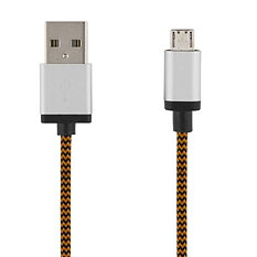 Deltaco Prime USB-kabel, tygklädd, Typ A ha - Micro B ha, 3m, orange