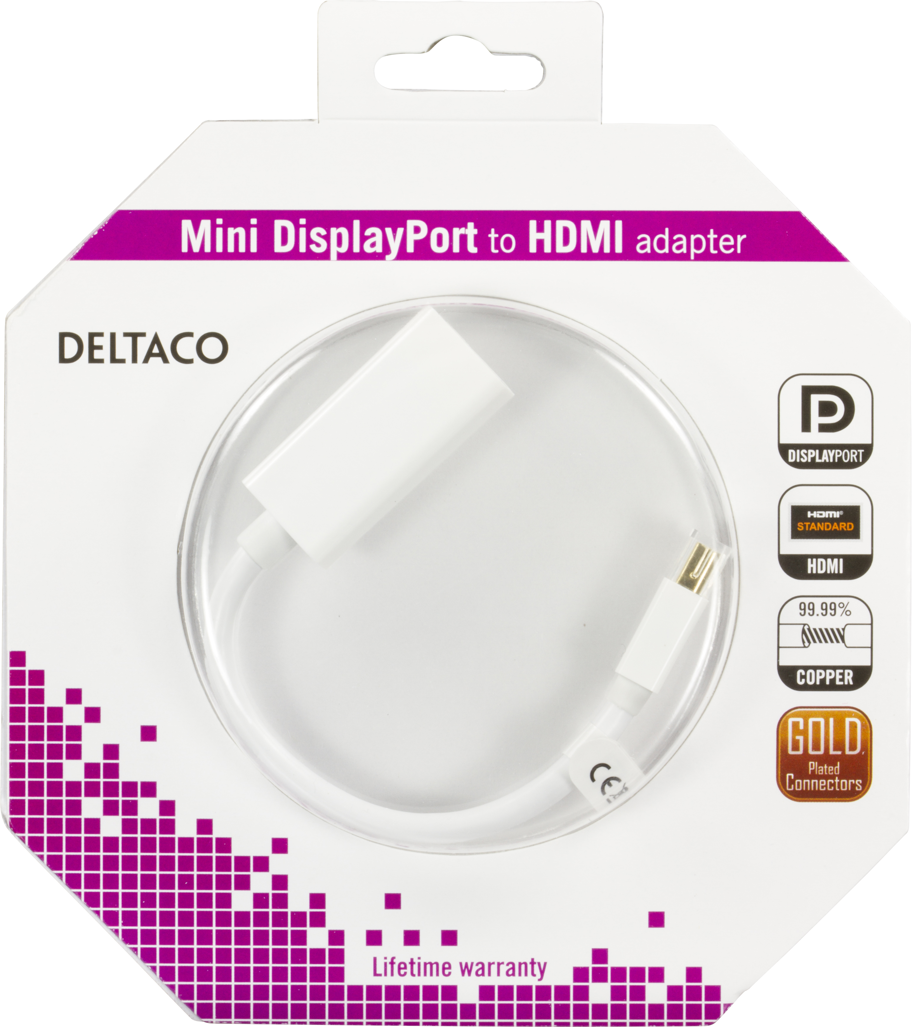 Deltaco Mini DisplayPort till HDMI-adapter med ljud, 0.2m, vit - 3