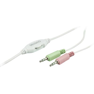 DELTACO headset med mikrofon och volymkontroll, vit - 2