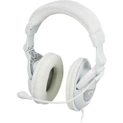 DELTACO headset med mikrofon och volymkontroll, vit