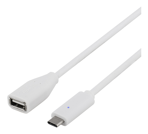Deltaco USB-kabel, Typ C - Typ A ho, 0,25m, vit