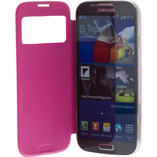 DELTACO flipcover, fodral med fönster i hårdplast för Samsung Galaxy S4, rosa - 3