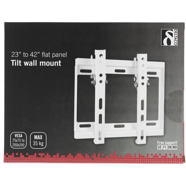Deltaco väggfäste för TV/skärm, 23"-42", max 35 kg, tiltbart 14°, vit - 2