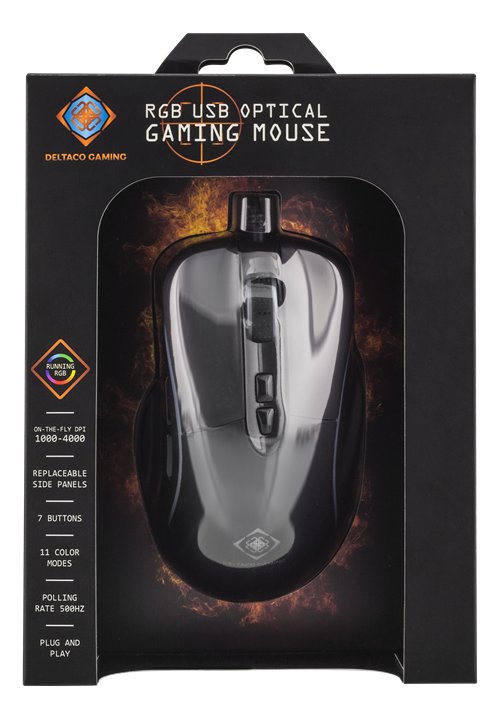 Deltaco Gaming optisk RGB mus, 11 LED-lägen, 1000 - 4000 DPI, 1,8m tygbeklädd USB-kabel - 4