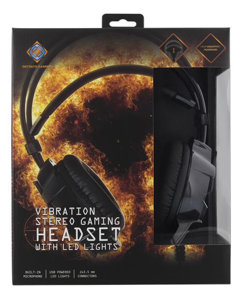 Deltaco Gaming vibrerande stereo headset med LED, 50mm element, 2,1m kabel, 32Ω, svart - 4