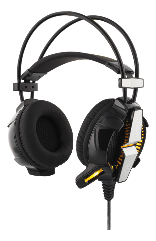 Deltaco Gaming vibrerande stereo headset med LED, 50mm element, 2,1m kabel, 32Ω, svart