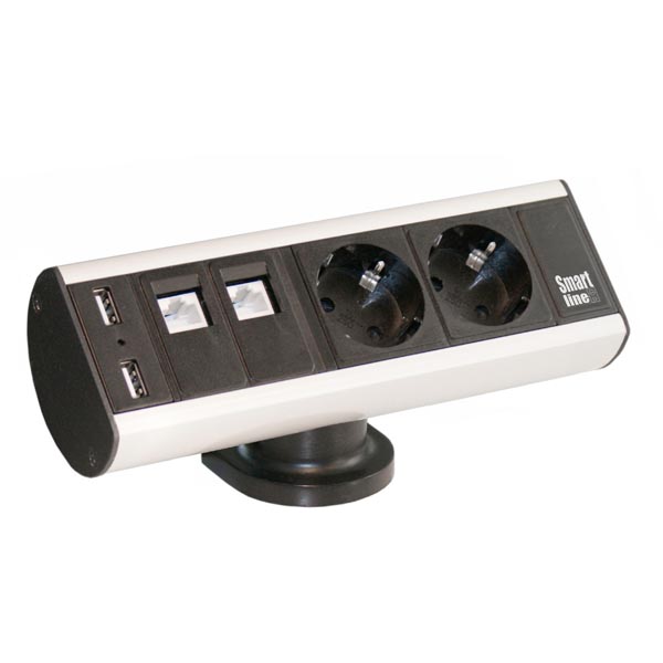 Axessline Desk, 2xCEE 7/4, 2xRJ45 ho, 2xUSB Typ A ho, aluminium/svart