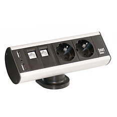 Axessline Desk, 2xCEE 7/4, 2xRJ45 ho, 2xUSB Typ A ho, aluminium/svart