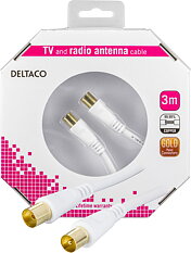 Deltaco Antennkabel med ferritkärnor, guldpläterad, 3m, vit