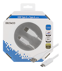 Deltaco USB-kabel, Typ C - Typ A ha, 0,25m, vit