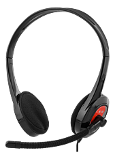 Deltaco Stereo Headset, on-ear, 1 x 3,5 mm kontakt, 1,8 m kabel, svart/röd