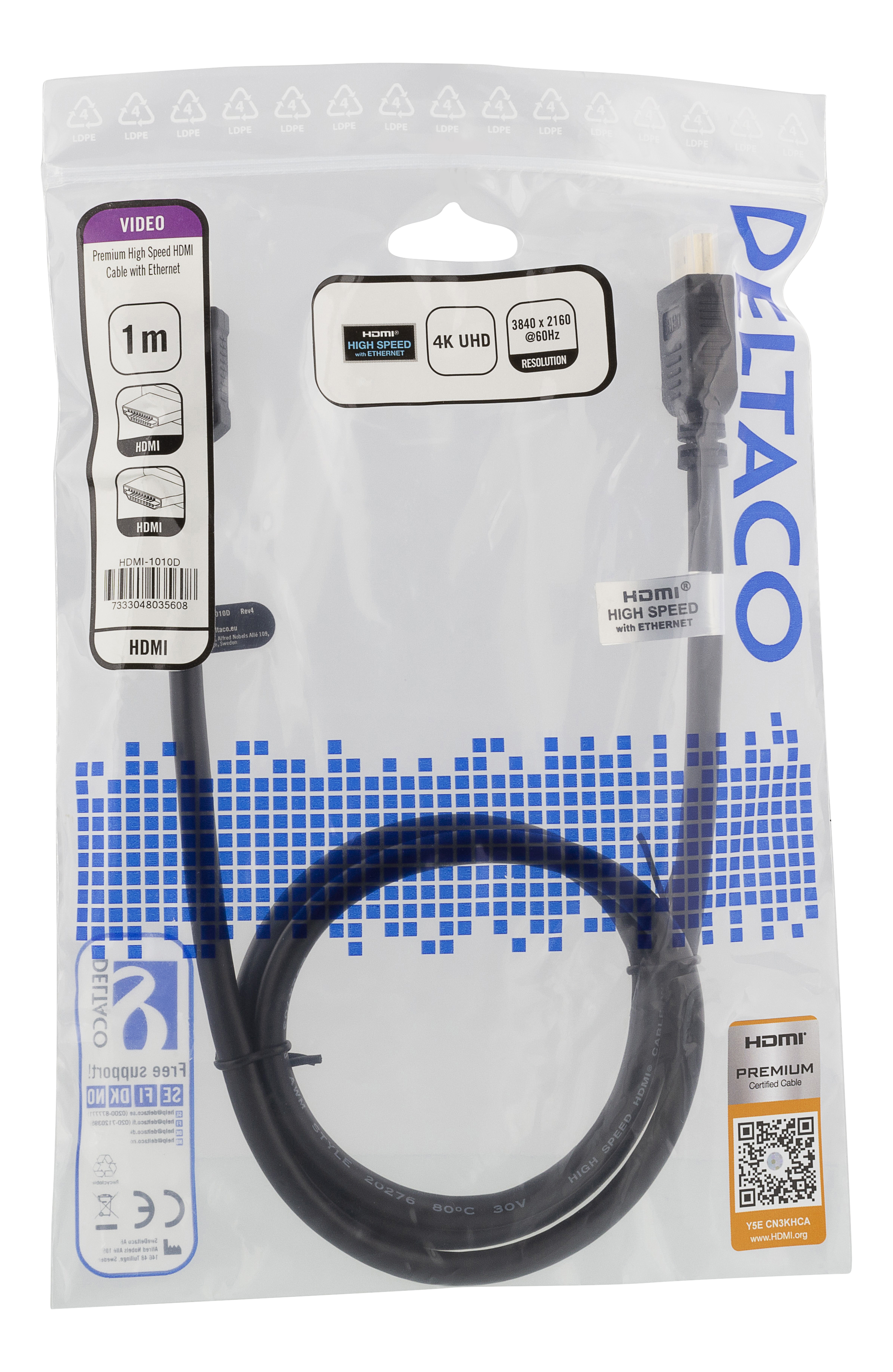Deltaco Premium HDMI-kabel, 1m, 4K, 3D, svart - 2