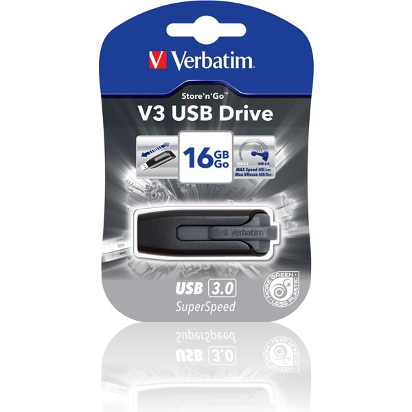 Verbatim USB 3.0 minne, Store'N'Go V3, 16GB, svart/grå - 3