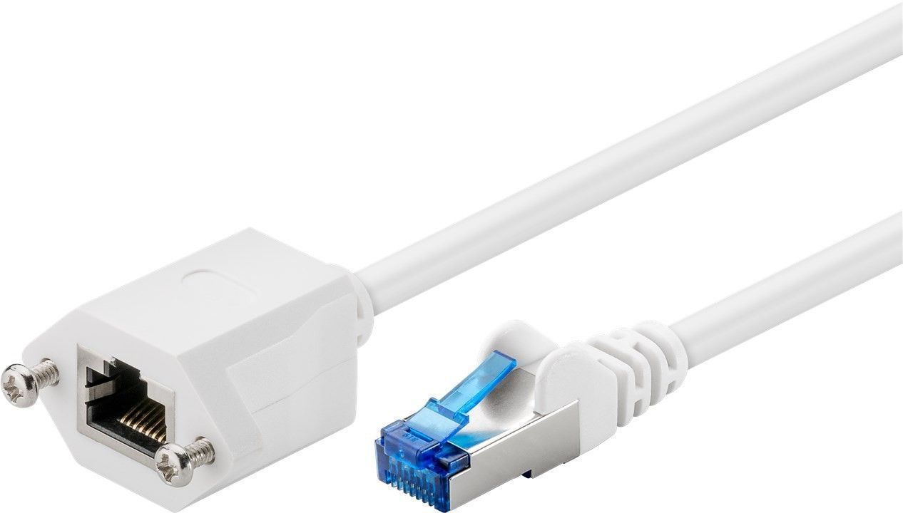 Goobay S/FTP CAT 6a förlängningskabel  - med monteringsfläns, 2m, vit
