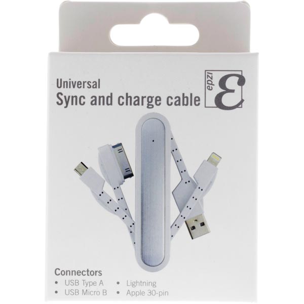 EPZI USB-synk-/laddarkabel till mobila enheter, vit  - 3