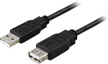 Deltaco USB 2.0 kabel, 2m, förlängningskabel, svart