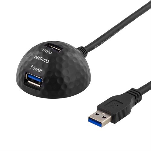 Deltaco USB 3.0 förlängsningskabel med dockning, 2 portar, 1,2m, svart