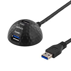Deltaco USB 3.0 förlängsningskabel med dockning, 2 portar, 1,2m, svart