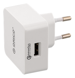 Orico USB-väggladdare med Quick Charge 3.0, 18W max, 3A, 1xUSB Typ A, 100-240V DC input, vit
