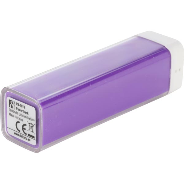 Deltaco Powerbank, portabelt batteri för laddning av mobila enheter, 2600mAh, lila - 2