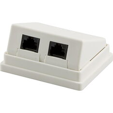 Deltaco vägguttag, utanpåliggande UTP, 2xRJ45, vinklad, Cat5e