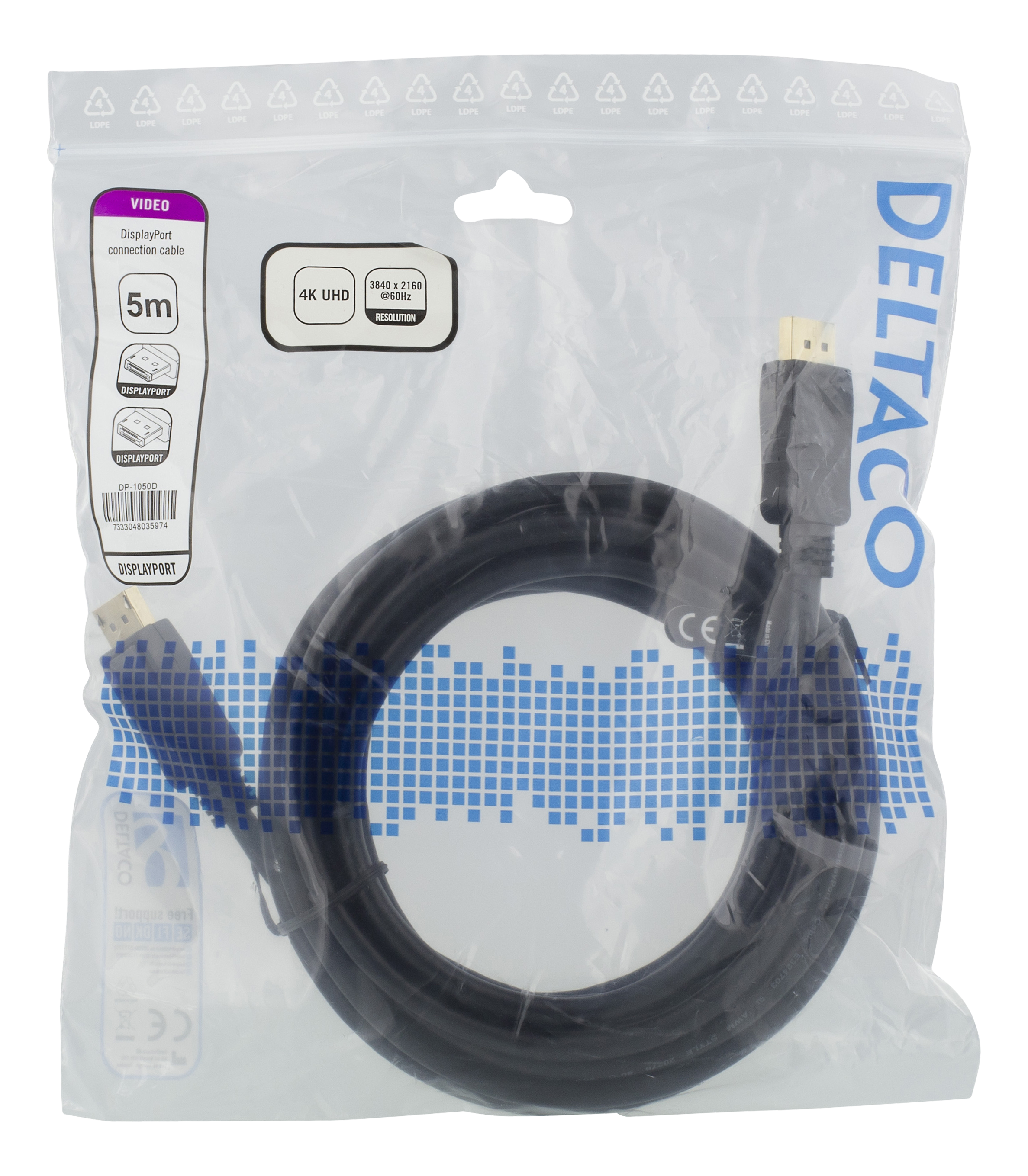 Deltaco DisplayPort monitorkabel, 5m, svart - 2