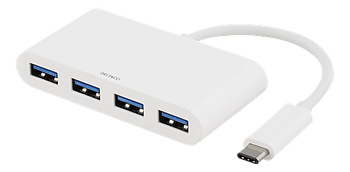 Deltaco USB 3.1 Gen 1-hubb, USB-C hane till 4xUSB Typ A hona, 5Gbps, vit