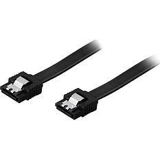 Deltaco SATA-kabel, 1m, SATA 6Gb/s, lås-clips, rak-rak, svart