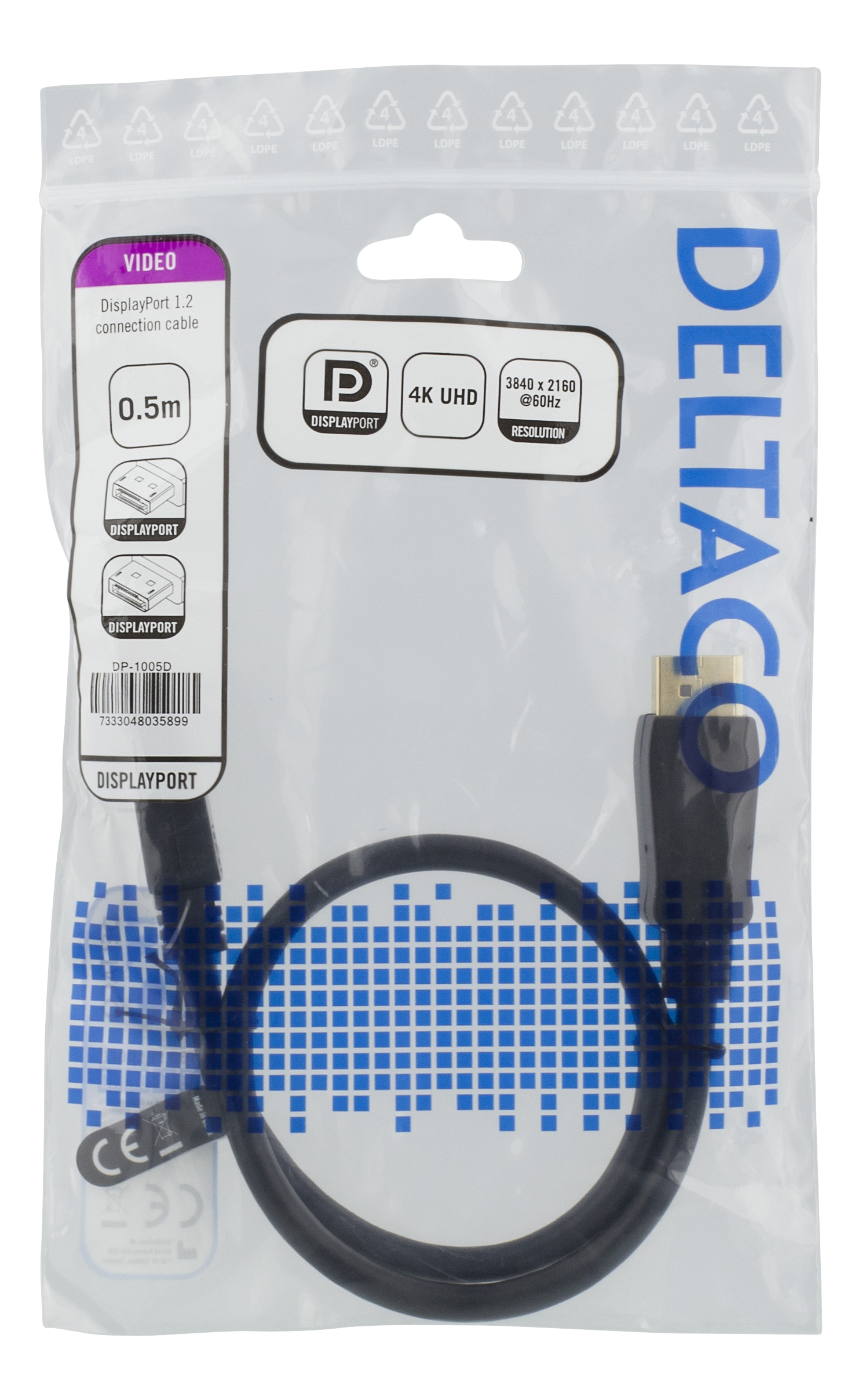 Deltaco DisplayPort monitorkabel, 0,5m, svart - 2