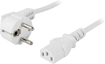 Deltaco Jordad apparatkabel, 1m, vinklad, vit