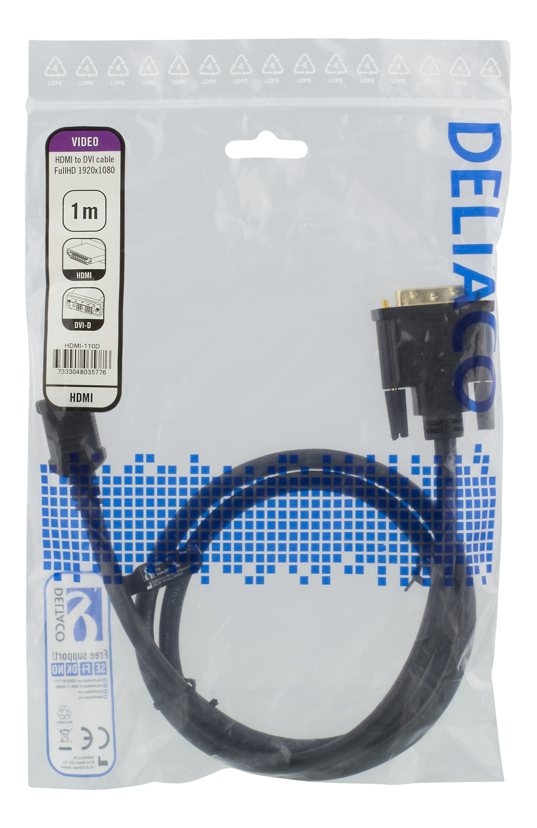 Deltaco HDMI till DVI-kabel, 1m, svart - 2