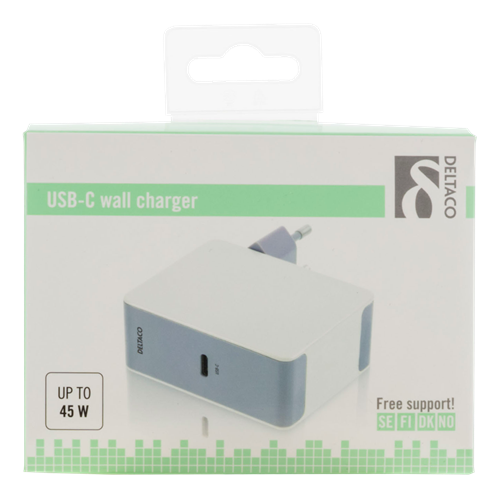 Deltaco Väggladdare 240V - 5V/9V/15V/20V 45W, 1xUSB-C, kan snabbladda iPhone X, vit - 3