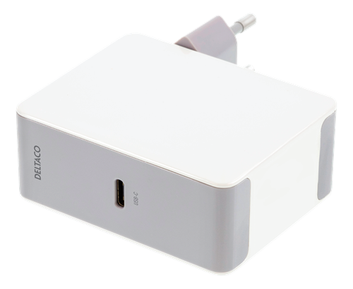 Deltaco Väggladdare 240V - 5V/9V/15V/20V 45W, 1xUSB-C, kan snabbladda iPhone X, vit