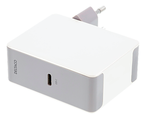 Deltaco Väggladdare 240V - 5V/9V/15V/20V 45W, 1xUSB-C, kan snabbladda iPhone X, vit
