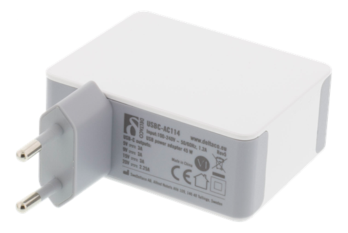 Deltaco Väggladdare 240V - 5V/9V/15V/20V 45W, 1xUSB-C, kan snabbladda iPhone X, vit - 2