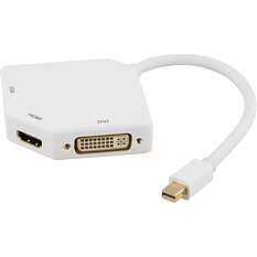 Deltaco, Mini DisplayPort till HDMI, VGA eller DVI-D Single Link adapter, 0,15m, vit