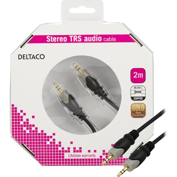 Deltaco Ljudkabel, 3,5mm ha - ha, guldpläterad, 2m