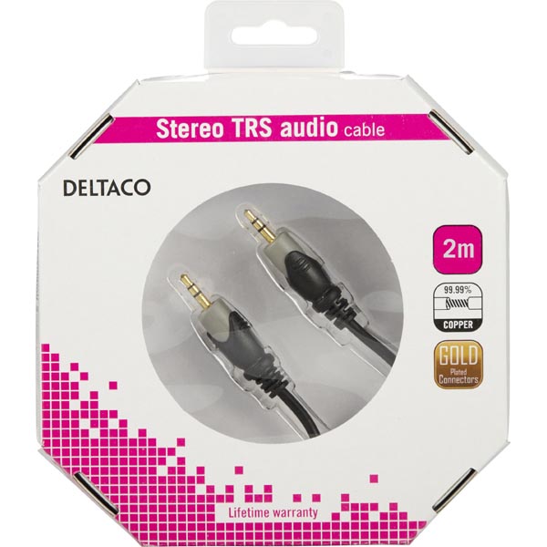 Deltaco Ljudkabel, 3,5mm ha - ha, guldpläterad, 2m - 3