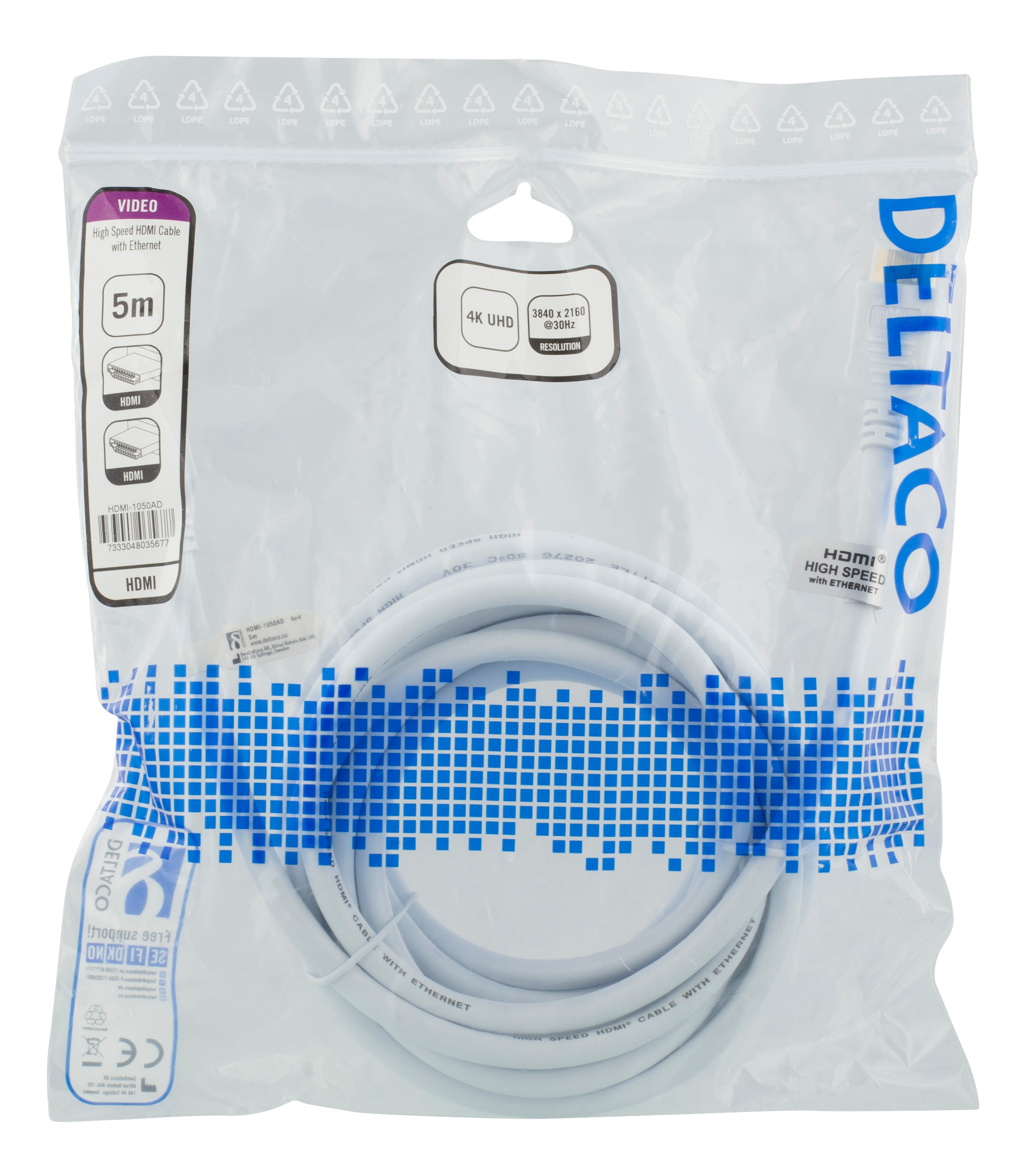 Deltaco HDMI-kabel, 5m, 4K, 3D, vit - 2